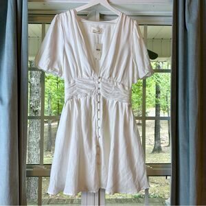 NWT Anthropologie Katerina Button-Front Mini Dress M Linen White Fit & Flare